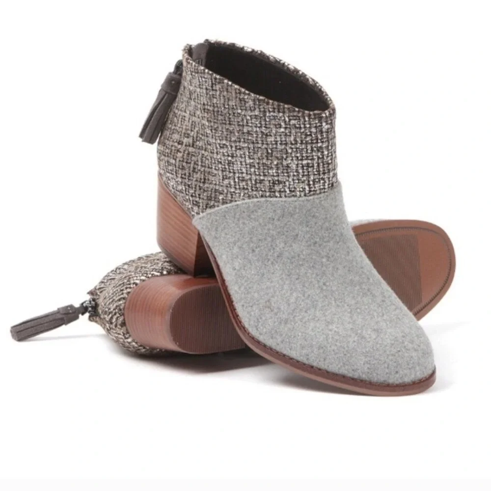 TOMS Leila Block Heel Booties in Metallic x Gray Felt Women's Size‎ 8 US